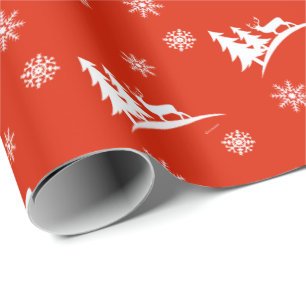 Herten en Sneeuwvlokken Rode Kerst Cadeaupapier