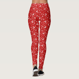 Herten en Sneeuwvlokken Rood & Wit Kerstmispatroon Leggings