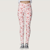 Herten en Sneeuwvlokken Wit & Rood Kerstmispatroon Leggings (Voorkant)