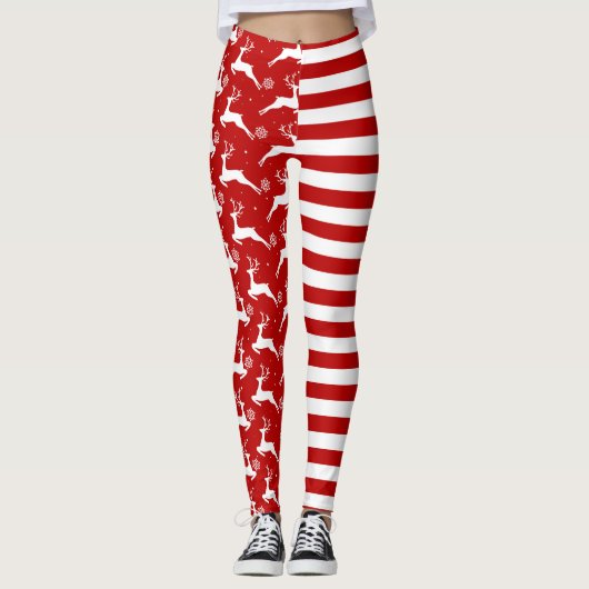 Herten en strepen Kerstmis Leggings (Voorkant)