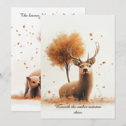 Herten- en vallende bladeren uitnodigingen of brie (Voorkant / Achterkant)