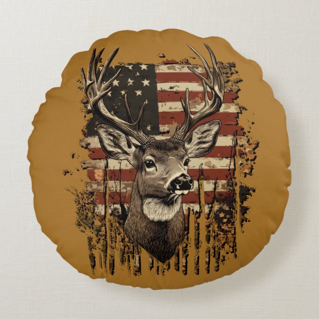 Herten en Verenigde Staten Land Rond Kussen (Voorkant)