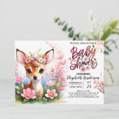 Herten en Wildflower Roze Baby shower Kaart (Staand voorkant)