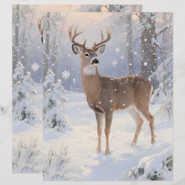 Herten en Winter Magie Scrapbook Papier (Voorkant / Achterkant)