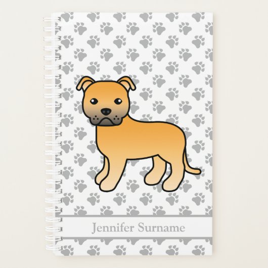Herten Engelse Staffie Schattige Cartoon Hond & Te Planner (Voorkant)