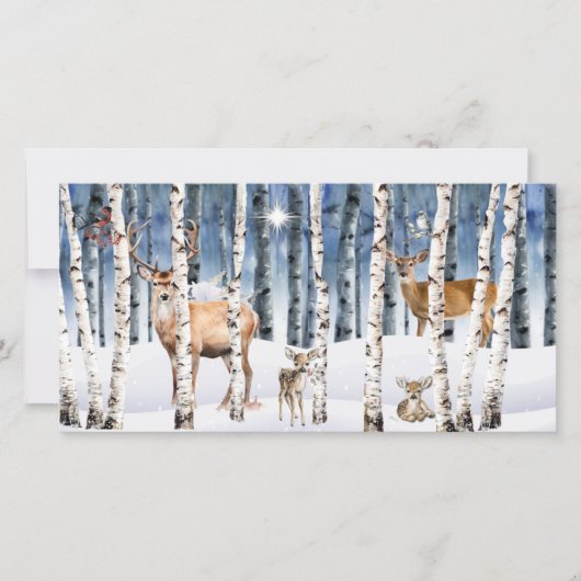 Herten Familie Winter Bossen Kerst Kaart (Voorkant)