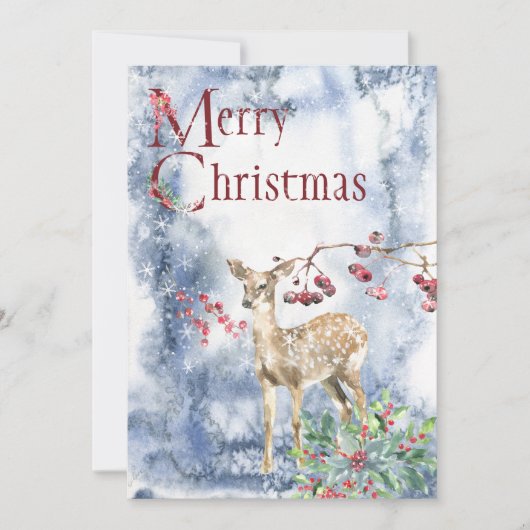 Herten Fawn, bessen en vogel Moderne kerst Kaart (Voorkant)