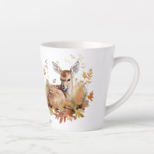 Herten Fawn in herfstbladeren Latte Mok (Rechts)