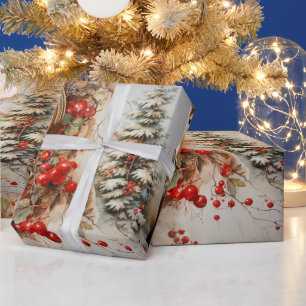 Herten Fawn Kerk Klok Kerstmis Cadeaupapier