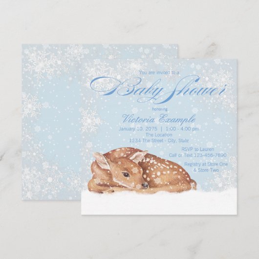 Herten Fawn Snowflake Boy Baby Shower Uitnodiginge Kaart (Voorkant / Achterkant)