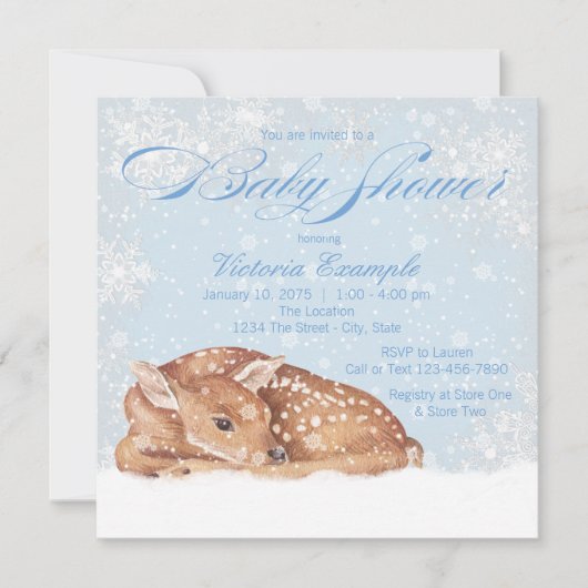 Herten Fawn Snowflake Boy Baby Shower Uitnodiginge Kaart (Voorkant)