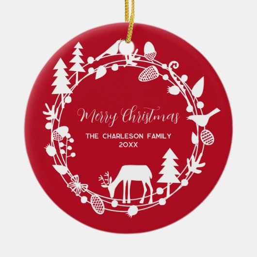 Herten Forest krans gepersonaliseerd Keramisch Ornament (Voorkant)