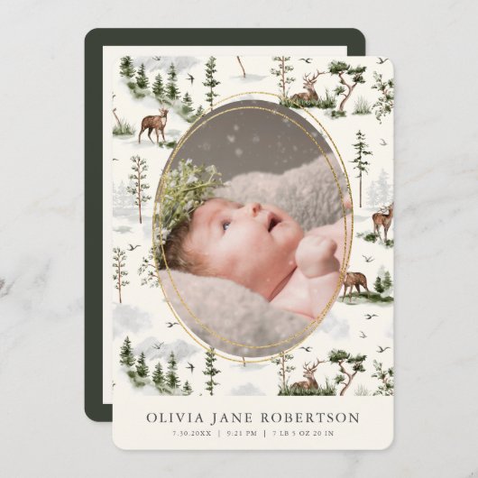 Herten Forest Mountain Geboorte Aankondiging (Voorkant / Achterkant)