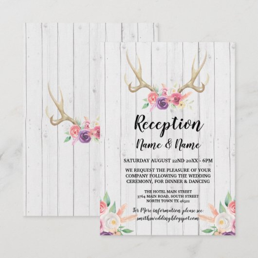 Herten Geboortige Huwelijksreceptie Kaarten Bloeme (Voorkant / Achterkant)