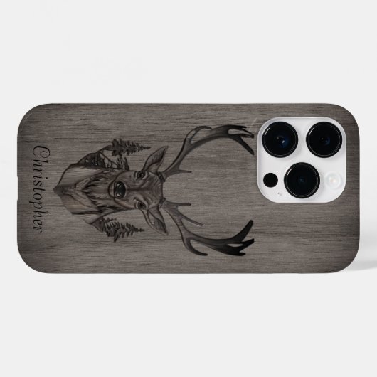 Herten - gegraveerd hout - gepersonaliseerde houte Case-Mate iPhone case (Achterkant (horizontaal))