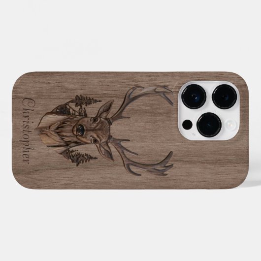 Herten - gegraveerd hout - houten Case-Mate iPhone case (Achterkant (horizontaal))