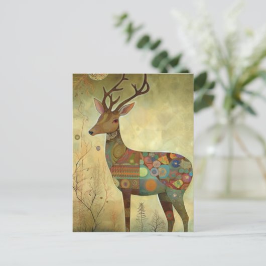 Herten gemengde media schilderij briefkaart (Staand voorkant)