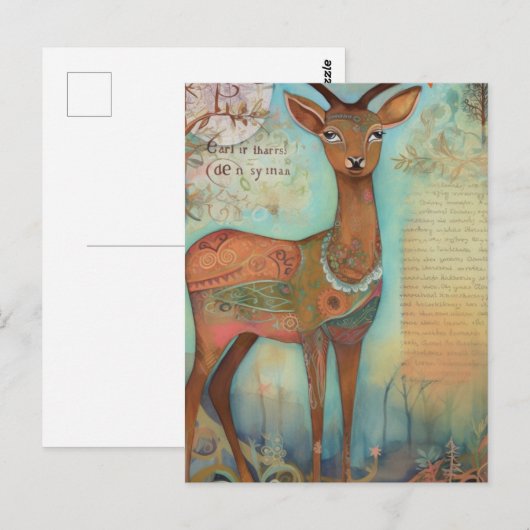 Herten gemengde media schilderij briefkaart (Voorkant / Achterkant)