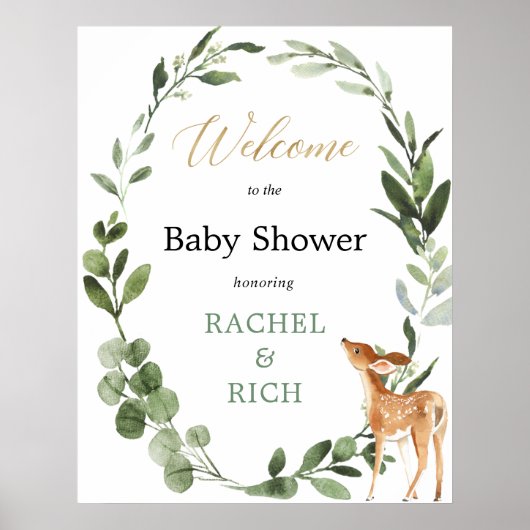 Herten genderneutraal baby shower welkomstbord poster (Voorkant)