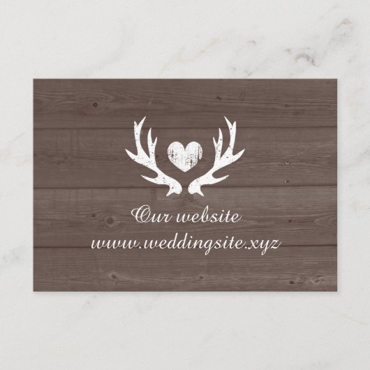 Herten gewei bruin rustiek hout achtergrond bruilo informatiekaartje (Voorkant)