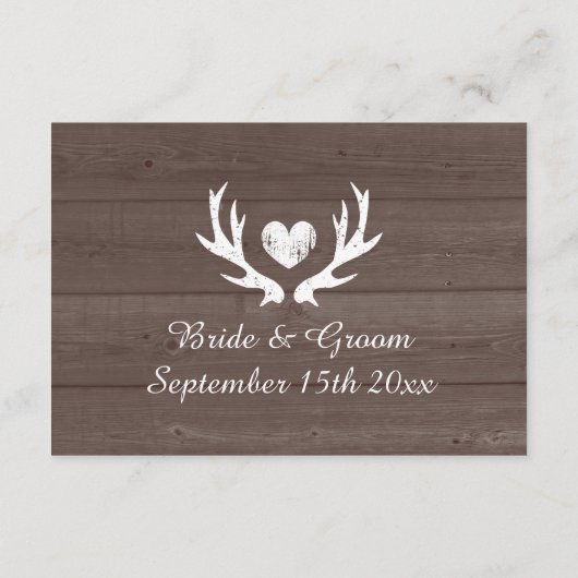 Herten gewei bruin rustiek hout achtergrond bruilo informatiekaartje (Achterkant)