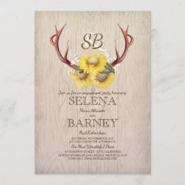 Herten gewei en zonnebloem rustieke verlovingsfees kaart