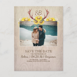 Herten gewei en zonnebloemen foto Save the Date Aankondigingskaart