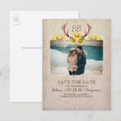 Herten gewei en zonnebloemen foto Save the Date Aankondigingskaart (Voorkant / Achterkant)