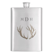 Herten gewei monogrammerde fles voor hem heupfles (Voorkant)