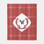Herten gewei rustiek minimaal monogram bordeaux fleece deken (Voorkant)