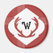 Herten gewei rustiek minimaal monogram bordeaux magneet (Voorkant)