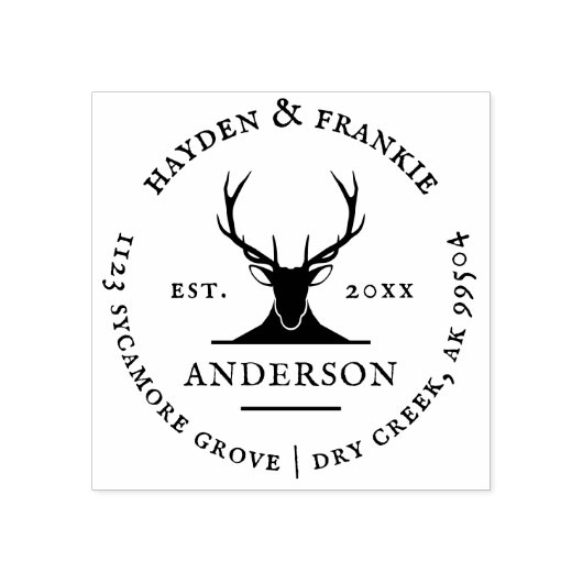 Herten gewei rustieke getrouwd paar retour adres rubberstempel (Afrduk)