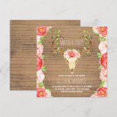 Herten Gewei Rustieke Houten Waterverf Bruiloft Kaart (Voorkant / Achterkant)