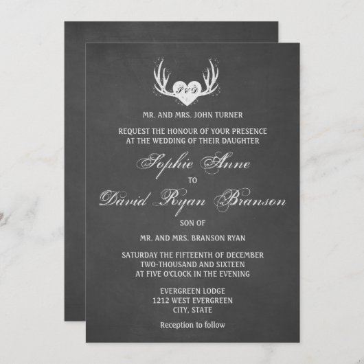 Herten Geweien & Hart Krijtbruiloftsinvatie Kaart (Voorkant / Achterkant)