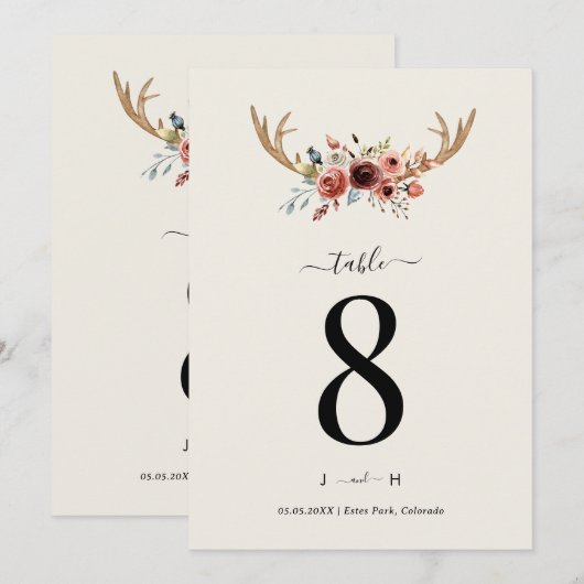 Herten Geweien Huwelijks Tafel Nummerkaart Rustiek Kaart (Voorkant / Achterkant)