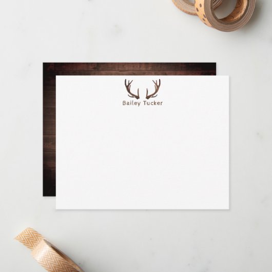 Herten Geweien Jagen Jager Rustiek Donker Hout Notitiekaartje (Voorkant / Achterkant in situ)