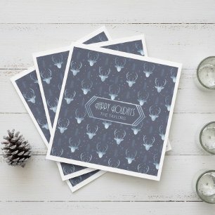 Herten Geweien Kerst Patroon Blauw ID861 Servet