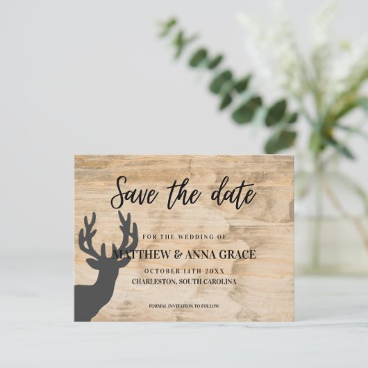 Herten Geweien van Licht Hout Save the date Trouwe Aankondigingskaart (Staand voorkant)