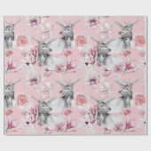 Herten grijs roze pioenrozen bloemig inpakpapier (Vlak)
