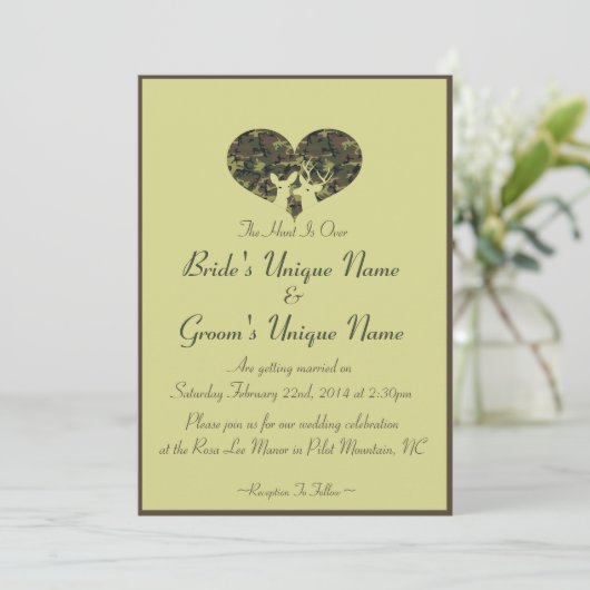 Herten hart bruin en groen camo bruiloft kaart (Staand voorkant)