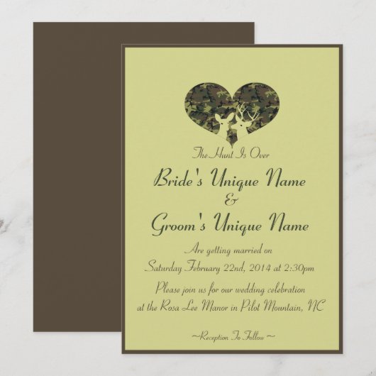 Herten hart bruin en groen camo bruiloft kaart (Voorkant / Achterkant)