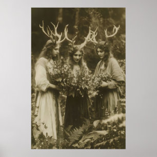 Herten heks Druïde vergadering kunst fotografie af Poster