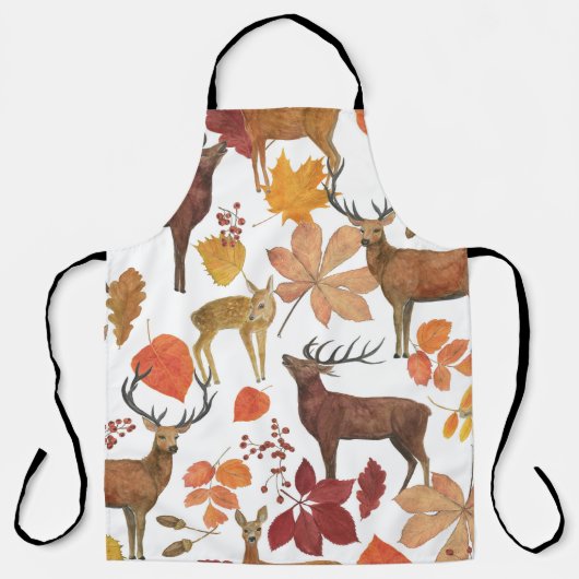 Herten, herfstbladeren: waterverf. schort (Voorkant)