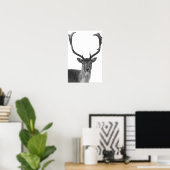 Herten Hert Zwart Wit Blokhut Stijl Poster (Thuiskantoor)