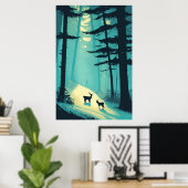 Herten Het sneeuwt! Minimalistische Winter Seizoen Poster (Thuiskantoor)