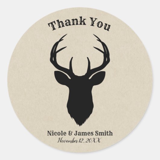 Herten hoofd gewei rustiek land moderne gunst ronde sticker (Voorkant)