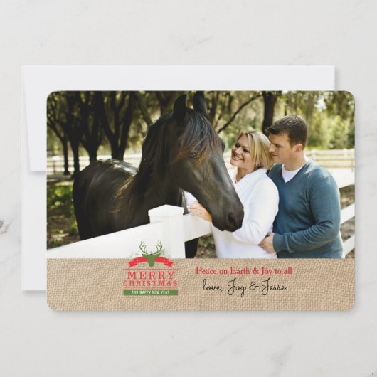 Herten Hoofd Label Foto Vakantie Kaart (Voorkant)