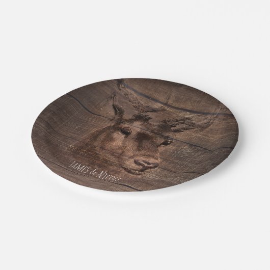 Herten Hoofd String Lights & Hout Bruiloft Papieren Bordje (Gekanteld)