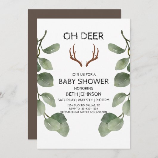 Herten houthakker Baby shower Invitation Kaart (Voorkant / Achterkant)