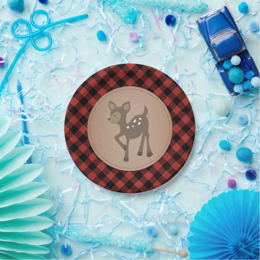 Herten houthakker geruite Baby shower Papieren Bordje (Feest)